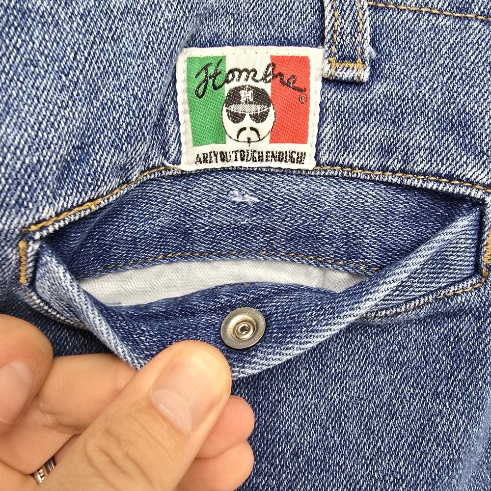Vintage Hombre Denim Shorts 38 (Fits 42x15) Blue Y2K Skater Chicano Ben Davis - Picture 8 of 13